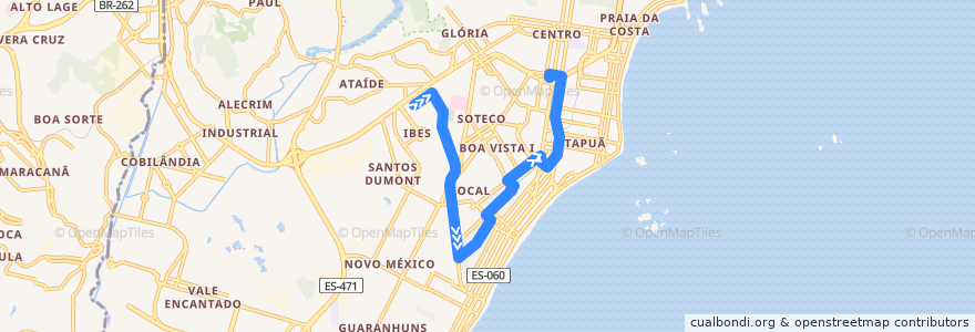 Mapa del recorrido 606 Terminal Ibes / Terminal Vila Velha via Coqueiral de Itaparica/Santa Inês de la línea  en Vila Velha.