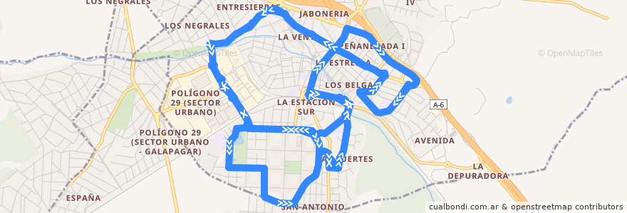 Mapa del recorrido Bus L2: FFCC-P.Coruña-C. Sallud-Los Negrales-FFCC de la línea  en Comunidad de Madrid.