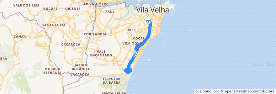 Mapa del recorrido 610 Terminal Vila Velha / Terminal Itaparica via Jockey de Itaparica de la línea  en Vila Velha.