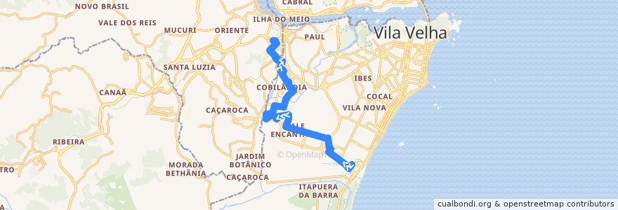 Mapa del recorrido 614 Terminal Itaparica / Terminal Jardim América - via Jardim Marilândia/Rio Marinho/Vasco da Gama de la línea  en Vila Velha.