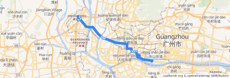 Mapa del recorrido 广12路(万科四季花城总站-二沙岛西总站) de la línea  en Canton.