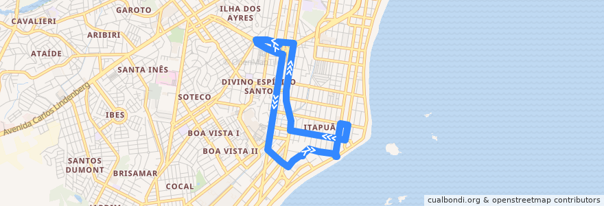 Mapa del recorrido 615 Terminal de Vila Velha / Praia de Itapuã de la línea  en Vila Velha.