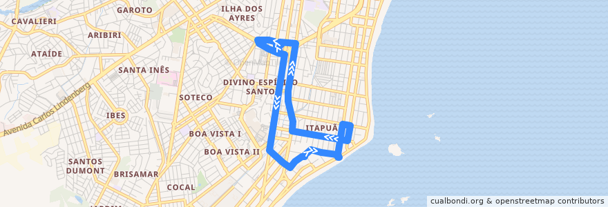 Mapa del recorrido 615 Terminal de Vila Velha / Praia de Itapuã de la línea  en 빌라벨랴.