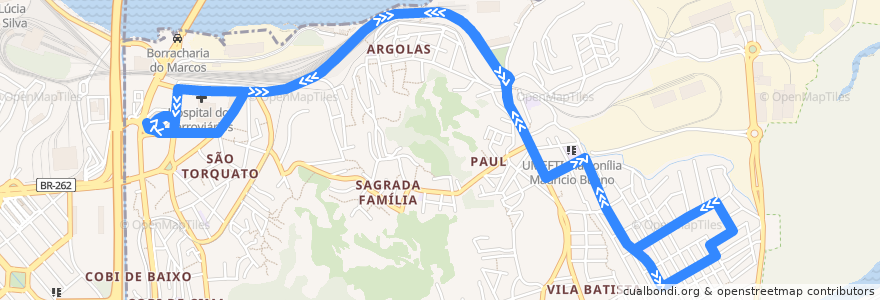 Mapa del recorrido 621 Terminal de São Torquato / Ilha das Flores via Paul de la línea  en Vila Velha.