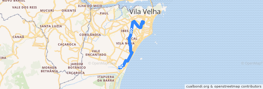 Mapa del recorrido 636 Terminal Itaparica / Terminal de Vila Velha via Santa Mônica/Soteco de la línea  en Vila Velha.