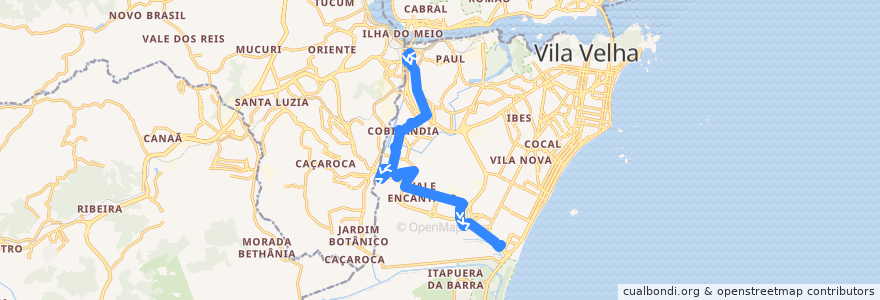 Mapa del recorrido 624 Terminal São Torquato / Terminal Itaparica via Rio Marinho de la línea  en Vila Velha.