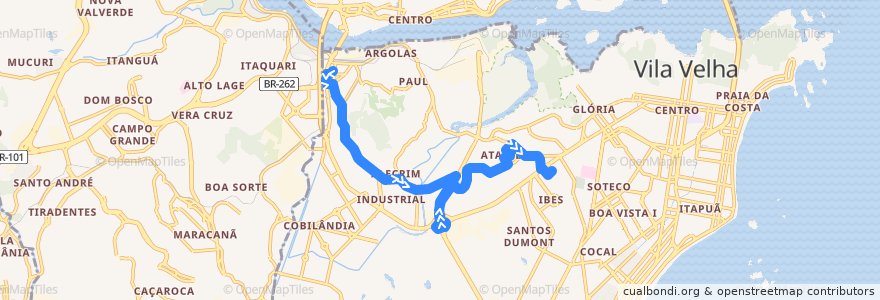 Mapa del recorrido 625 Terminal Ibes/Terminal São Torquato via Ataíde/Santa Rita de la línea  en 韦利亚镇.