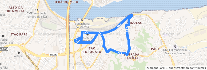 Mapa del recorrido 627 Terminal São Torquato / Sagrada Família via Argolas de la línea  en Greater Vitória.