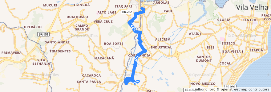 Mapa del recorrido 630 Rio Marinho / Terminal São Torquato via Lindenberg de la línea  en Região Metropolitana da Grande Vitória.