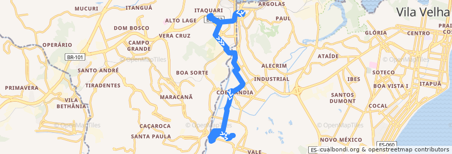 Mapa del recorrido 630 Terminal São Torquato / Rio Marinho via Lindenberg de la línea  en Região Metropolitana da Grande Vitória.