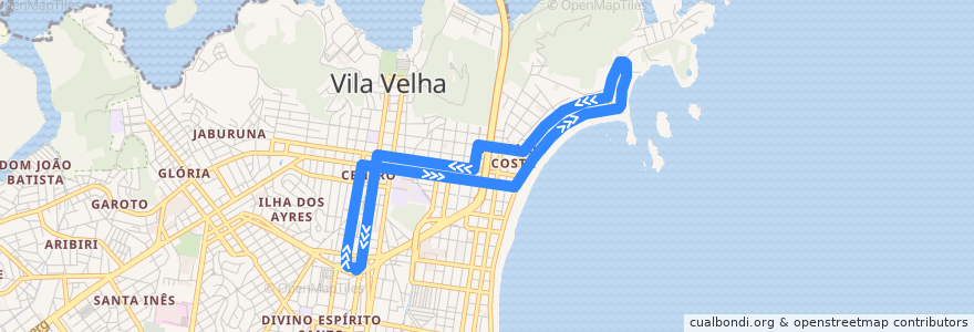 Mapa del recorrido 651 - Terminal de Vila Velha/Praia da Costa de la línea  en Vila Velha.