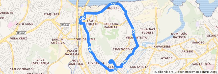 Mapa del recorrido 663 - Terminal de São Torquato/Pedra dos Búzios de la línea  en 빌라벨랴.