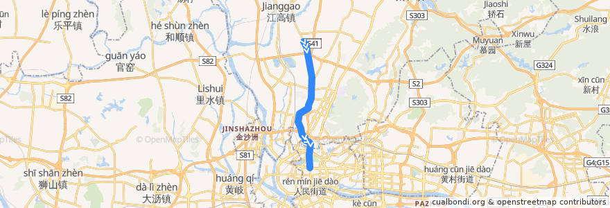 Mapa del recorrido 21路[平沙村(平沙公园)总站-解放北路(应元路口)总站] de la línea  en 白云区.