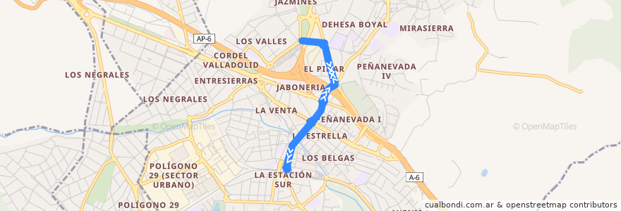 Mapa del recorrido Bus Lanzadera 6: FFCC-Los Valles de la línea  en Collado Villalba.