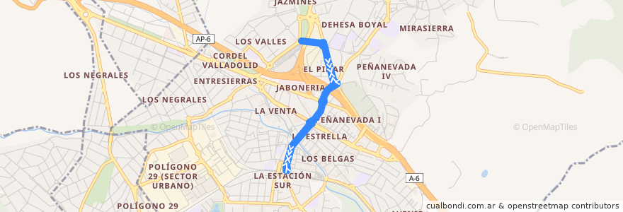 Mapa del recorrido Bus Lanzadera 8: FFCC-Los Valles-FFCC de la línea  en Collado Villalba.