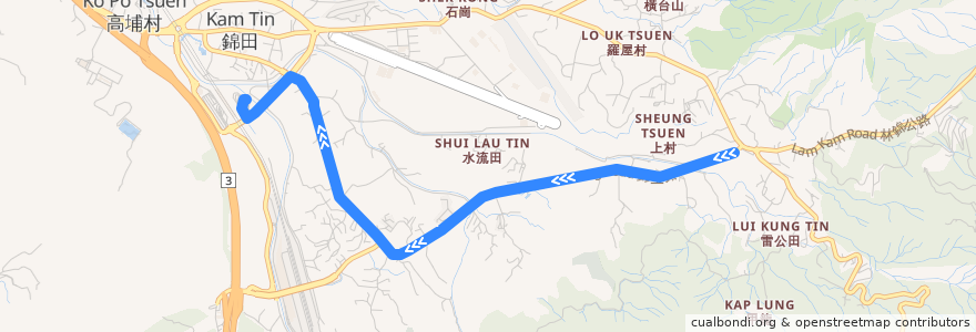 Mapa del recorrido 九巴64S線 KMB 64S (上村 Sheung Tsuen → 錦上路站 Kam Sheung Road Station) de la línea  en 윈롱구.