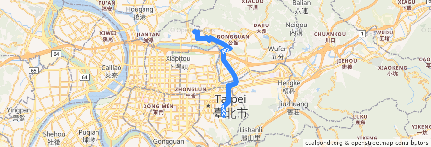 Mapa del recorrido 臺北市 綠16 松德站-捷運劍南路站 (往捷運劍南路站) de la línea  en Taipeh.