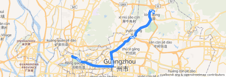 Mapa del recorrido 30路[龙洞(广东金融学院)总站-广州火车站(草暖公园)总站] de la línea  en Canton.