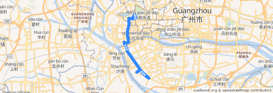 Mapa del recorrido 31路[南石西总站-解放北路(应元路口)总站] de la línea  en Guangzhou City.