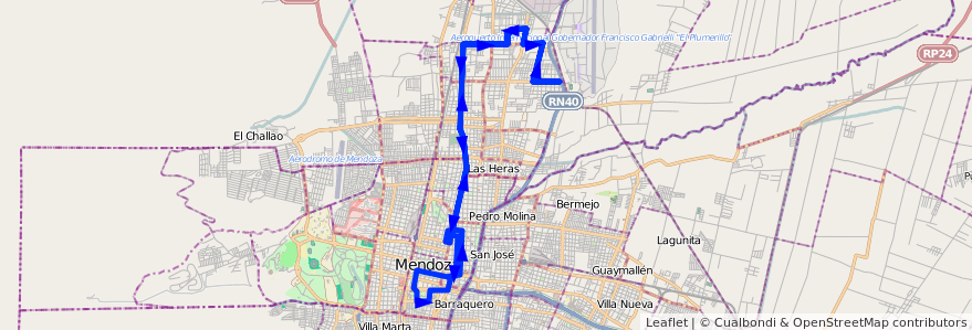 Mapa del recorrido 66 - Dorrego - Matheu - Casa de Gob. de la línea G06 en メンドーサ州.