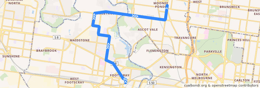 Mapa del recorrido Tram 82: Footscray railway station => Moonee Ponds Junction de la línea  en Melbourne.