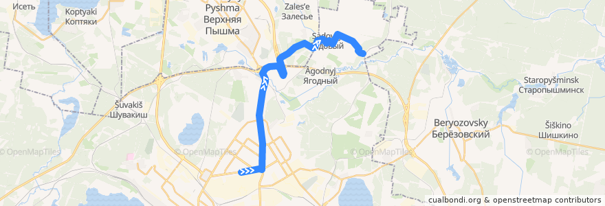 Mapa del recorrido Автобус 56Б. УЗТМ — Станция Березит de la línea  en Oblast Swerdlowsk.
