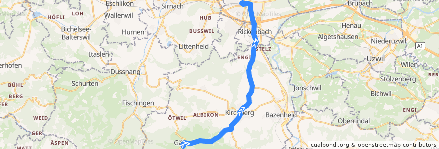 Mapa del recorrido Bus 732: Gähwil, Sportstrasse => Wil, Bahnhof de la línea  en St. Gallen.