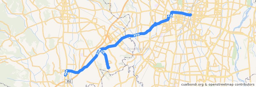 Mapa del recorrido 関東自動車バス[01] 楡木車庫⇒運転免許センター⇒宇都宮駅 de la línea  en 栃木県.