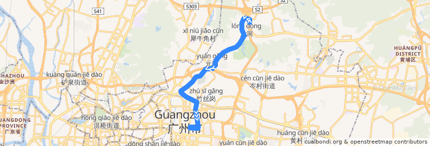 Mapa del recorrido 39路[龙洞(广东金融学院)总站-天河公交场总站] de la línea  en District de Tianhe.