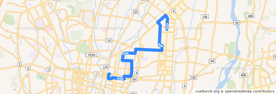 Mapa del recorrido 東野交通バス 平出工業団地⇒東図書館⇒宇都宮駅東口 de la línea  en 宇都宮市.