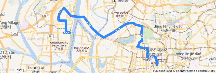 Mapa del recorrido 广42路[白沙(中海金沙湾)总站-文德路总站] de la línea  en Guangzhou.