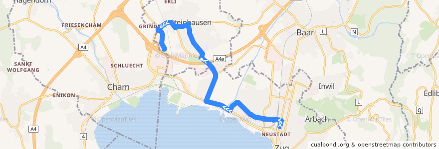 Mapa del recorrido Bus 16: Zug, Metalli/Bahnhof => Steinhausen, Zugerland EKZ de la línea  en Zug.