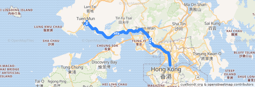 Mapa del recorrido 九巴260B線 KMB 260B (屯門市中心 Tuen Mun Central → 尖沙咀 Tsim Sha Tsui) de la línea  en 香港 Hong Kong.