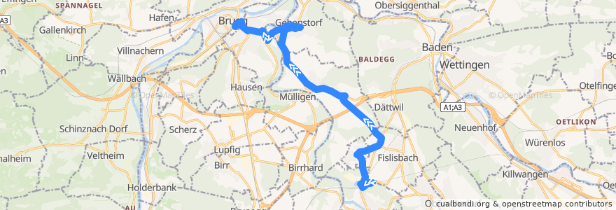 Mapa del recorrido Bus 362: Mellingen Heitersberg => Brugg AG de la línea  en Bezirk Baden.