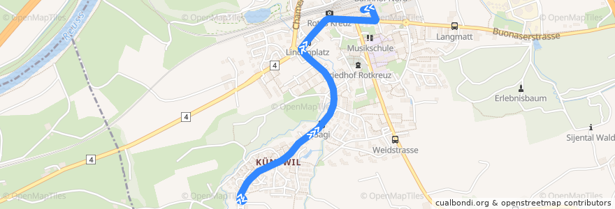 Mapa del recorrido Bus 51: Rotkreuz, Küntwil => Rotkreuz, Bahnhof Süd de la línea  en Risch-Rotkreuz.