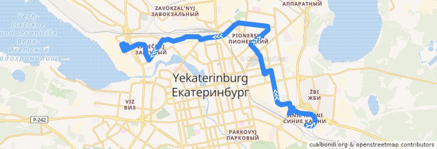 Mapa del recorrido Автобус 60. Синие Камни - ТРК «Карнавал» de la línea  en городской округ Екатеринбург.
