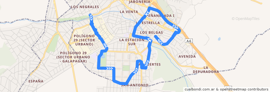 Mapa del recorrido Bus Lanzadera 9: Negrales-P.Coruña-FFCC-C. Sallud de la línea  en Comunidad de Madrid.