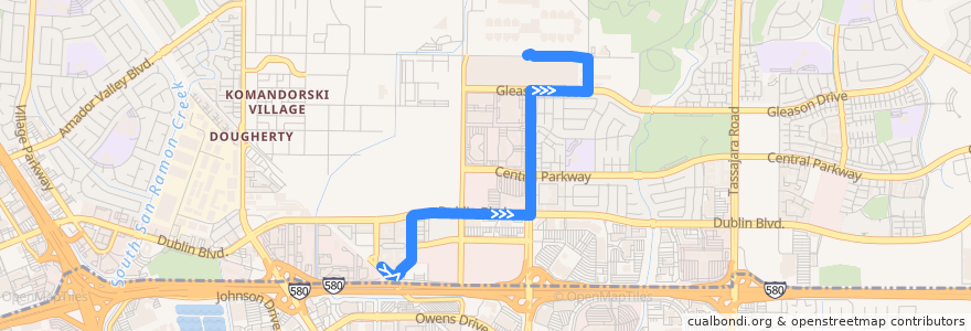 Mapa del recorrido Wheels 1: East Dublin/Pleasanton BART => Santa Rita Jail (weekends) de la línea  en Dublin.