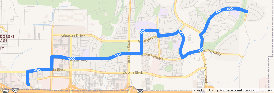 Mapa del recorrido Wheels 2: Positano & Valentano => East Dublin/Pleasanton BART de la línea  en Dublin.