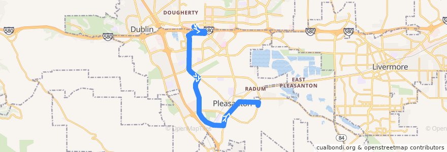 Mapa del recorrido Wheels 8: East Dublin/Pleasanton BART => Bernal & Palomino de la línea  en Pleasanton.