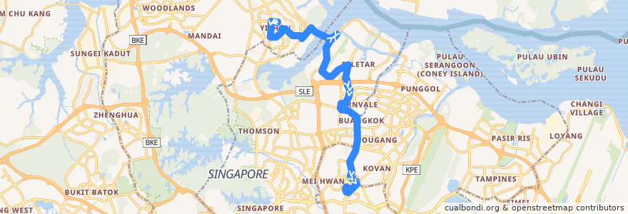 Mapa del recorrido Svc 103 (Yishun Temporary Interchange => Serangoon Interchange) de la línea  en Singapore.