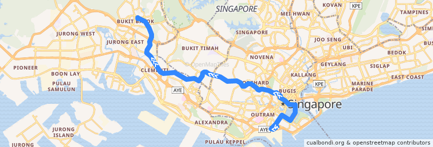 Mapa del recorrido Svc 106 (Shenton Way Terminal => Bukit Batok Interchange) de la línea  en Singapore.