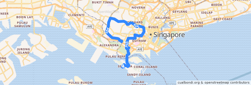 Mapa del recorrido Svc 123 (HarbourFront Interchange => Bukit Merah Interchange) de la línea  en Singapore.