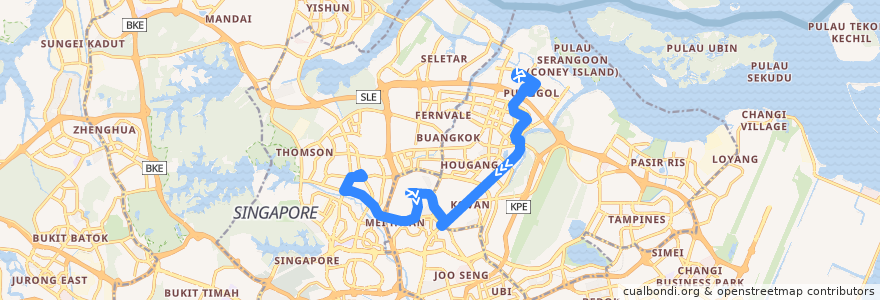Mapa del recorrido Svc 136 (Punggol Temporary Interchange => Ang Mo Kio Interchange) de la línea  en Singapour.