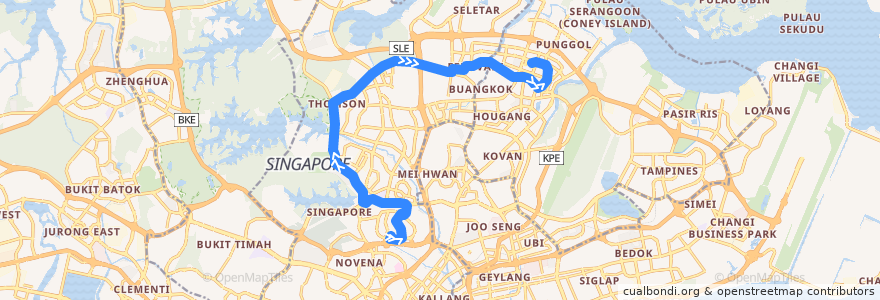 Mapa del recorrido Svc 163 (Toa Payoh Interchange => Sengkang Interchange) de la línea  en 中区.