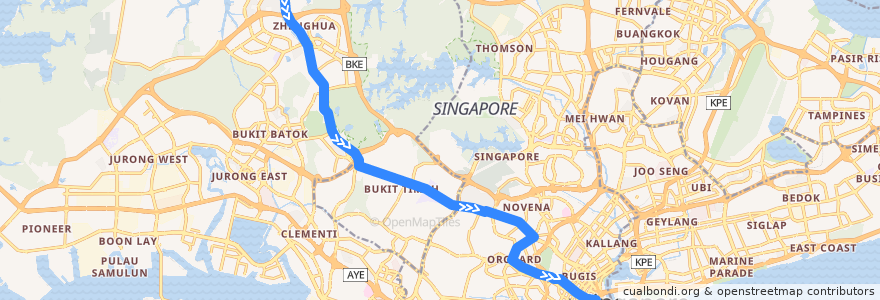 Mapa del recorrido Svc 170 (Johor Bahru Larkin Sentral => Queen Street Terminal) de la línea  en Singapore.