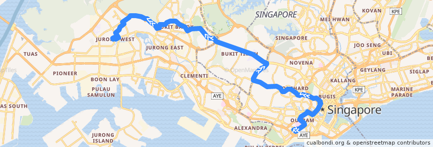 Mapa del recorrido Svc 174 (Kampong Bahru Terminal => Boon Lay Interchange) de la línea  en Singapur.