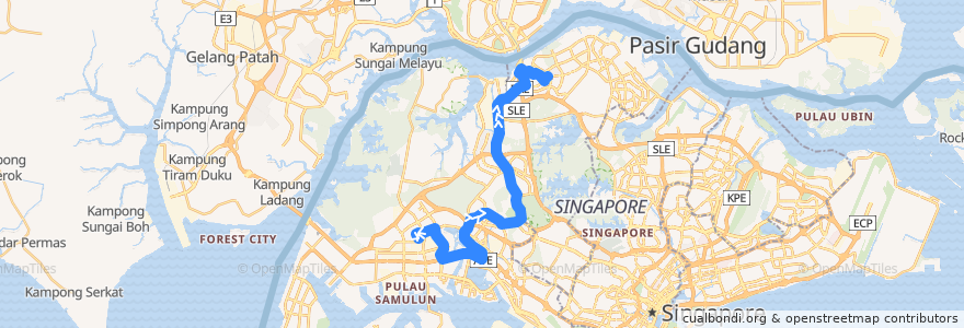 Mapa del recorrido Svc 178 (Boon Lay Interchange => Woodlands Temporary Interchange) de la línea  en Singapur.