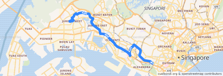 Mapa del recorrido Svc 198 (Bukit Merah Interchange => Boon Lay Interchange) de la línea  en Southwest.