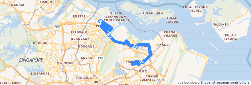 Mapa del recorrido Svc 3 (Punggol Temporary Interchange => Tampines Interchange) de la línea  en Northeast.